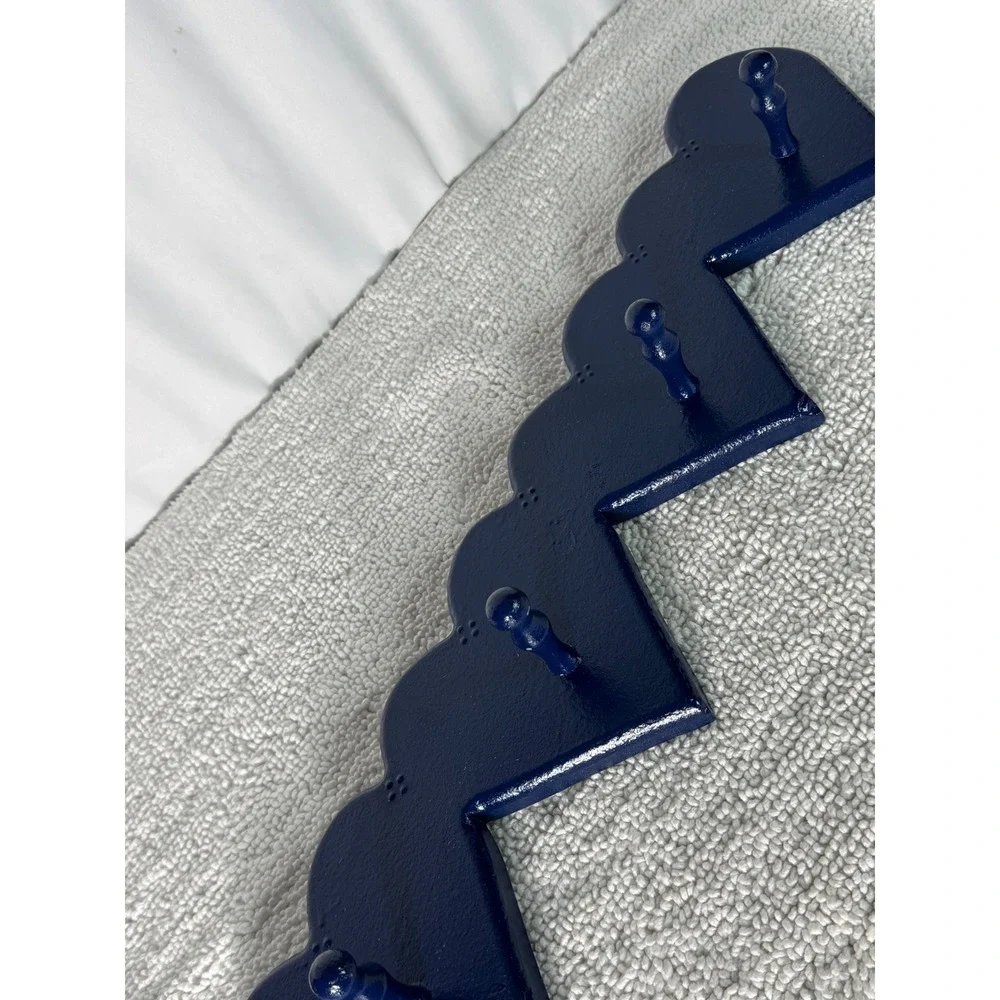 Vintage Navy Blue Wooden Heart Wall‎ Rack 4 Hook Country Home Decor